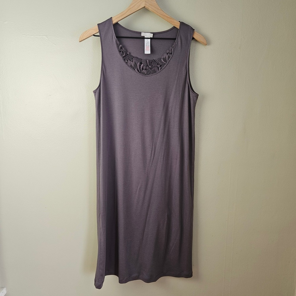 Hanro Lace Trim‎ Cotton Luxury Nightgown Sz S Dusty Purple Sleeveless